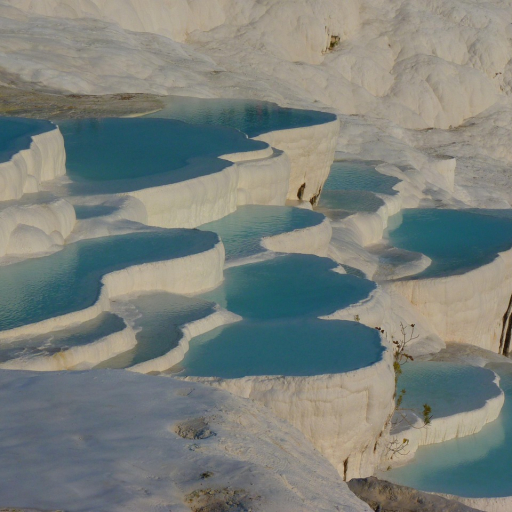 A natural site in Turkey famous for its thermal terraces and ancient ruins of Hierapolis.